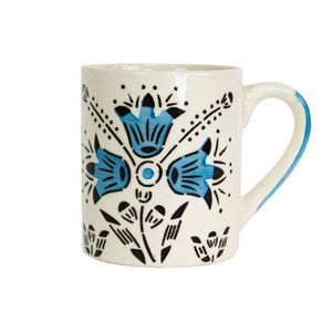 Caneca Comercial de Cerâmica Branco C/Flores Azul-330ml
