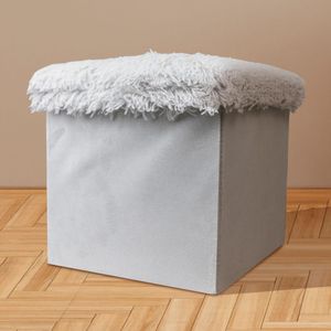Puff Organizador Quadrado Cinza 30x29cm