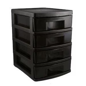 Organizador com 4 gavetas Baixas Preta Xplast