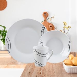 Aparelho de Jantar em Porcelana 12 Peças Lines Tekshine