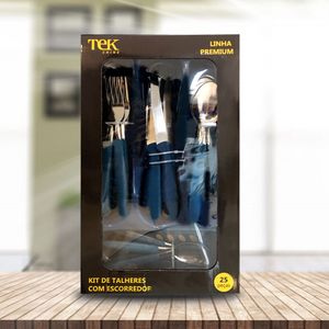 Conjunto de Talher com Escorredor 25 Peças Azul Tekshine