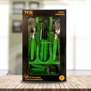 Conjunto de Talher com Escorredor 25 Peças Verde Tekshine