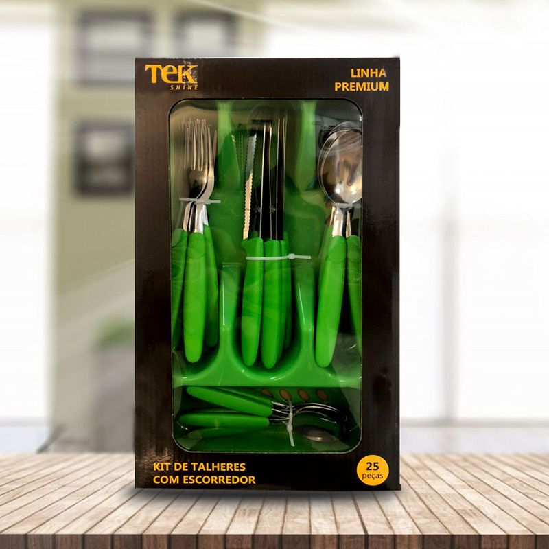 Conjunto-de-Talher-com-Escorredor-25-Pecas-Verde-Tekshine
