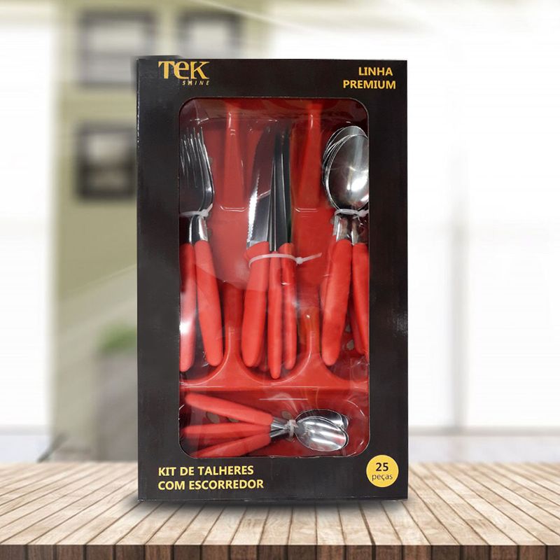 Conjunto-de-Talher-com-Escorredor-25-Pecas-Vermelho-Tekshine