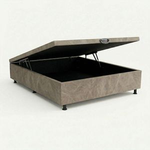 Base Baú Casal 42x138x188 cm Revestimento Veludinho Chinchila Tekshine